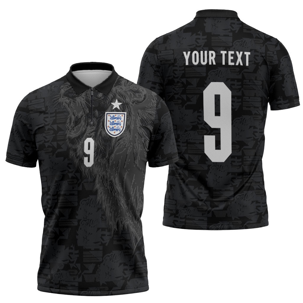 England National Football Custom Zipper Polo Shirt Lions Roar 2026 Glory Black
