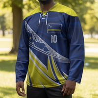 Curacao National Football Custom Hockey Jersey Abstract Sharp Wave Pattern Sporty Style with Map
