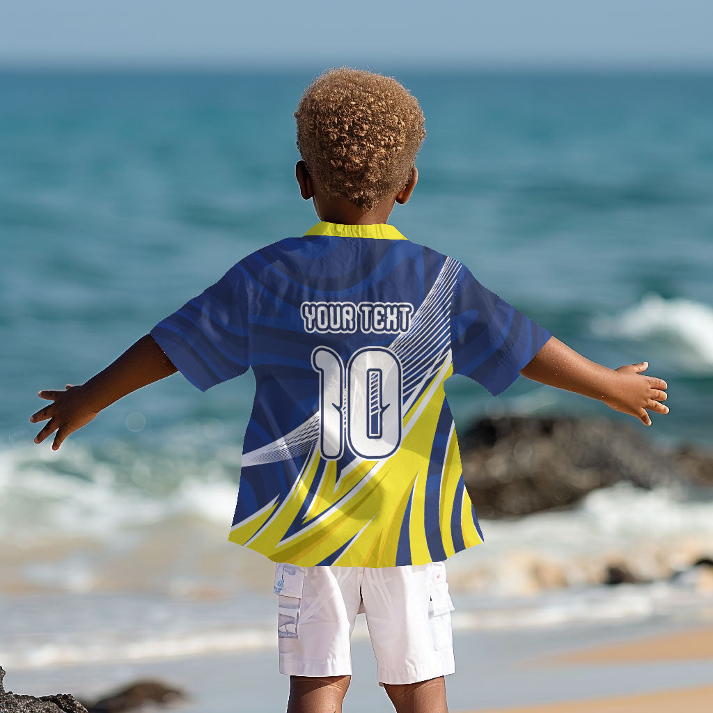 Curacao National Football Custom Kid Hawaiian Shirt Abstract Sharp Wave Pattern Sporty Style with Map