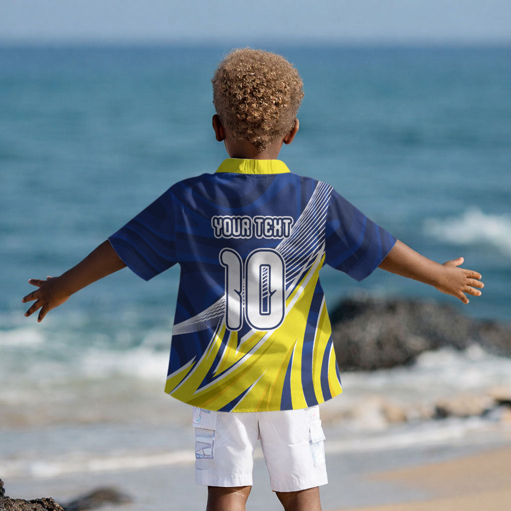 Curacao National Football Custom Kid Hawaiian Shirt Abstract Sharp Wave Pattern Sporty Style with Map LT03