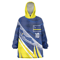 Curacao National Football Custom Kid Wearable Blanket Hoodie Abstract Sharp Wave Pattern Sporty Style with Map