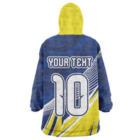Curacao National Football Custom Kid Wearable Blanket Hoodie Abstract Sharp Wave Pattern Sporty Style with Map