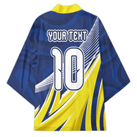 Curacao National Football Custom Kimono Abstract Sharp Wave Pattern Sporty Style with Map