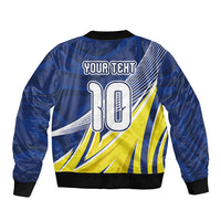 Curacao National Football Custom Sleeve Zip Bomber Jacket Abstract Sharp Wave Pattern Sporty Style with Map
