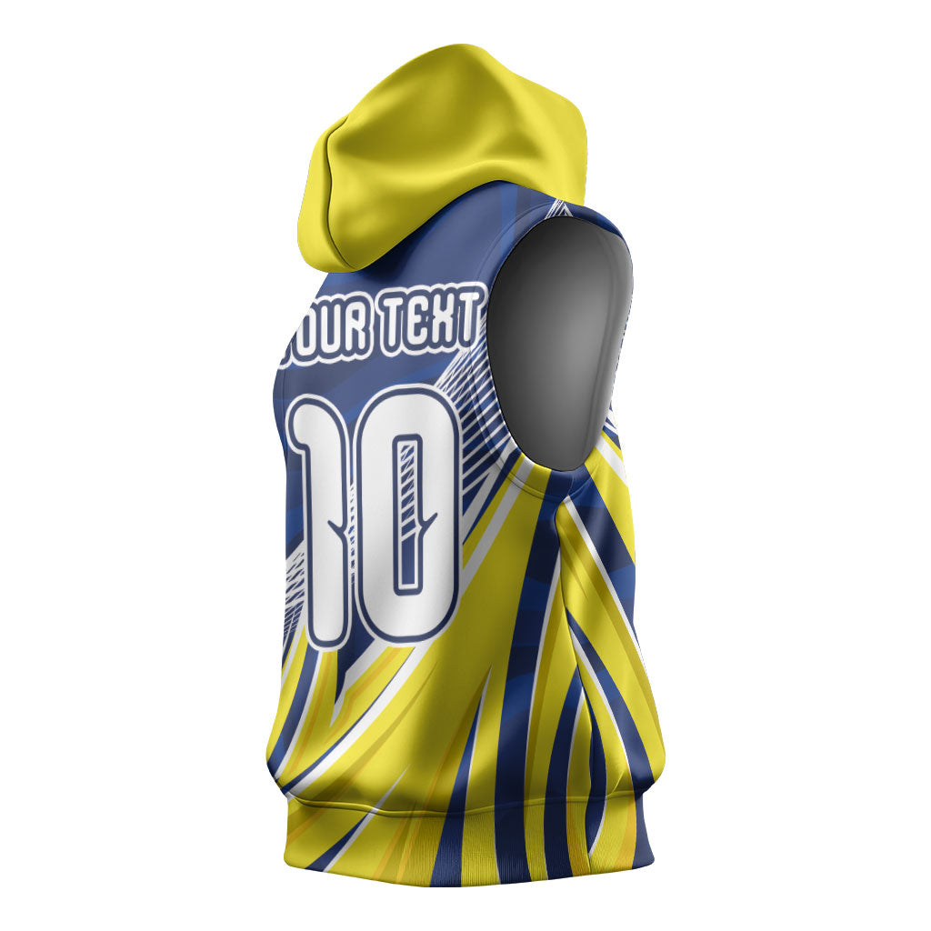 Curacao National Football Custom Sleeveless Hoodie Abstract Sharp Wave Pattern Sporty Style with Map
