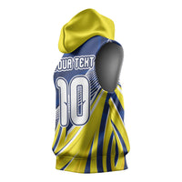 Curacao National Football Custom Sleeveless Hoodie Abstract Sharp Wave Pattern Sporty Style with Map