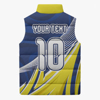 Curacao National Football Custom Sleeveless Puffer Jacket Abstract Sharp Wave Pattern Sporty Style with Map