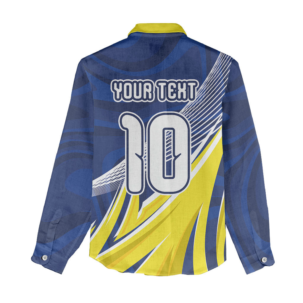 Curacao National Football Custom Women Casual Shirt Abstract Sharp Wave Pattern Sporty Style with Map