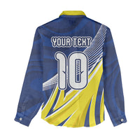 Curacao National Football Custom Women Casual Shirt Abstract Sharp Wave Pattern Sporty Style with Map