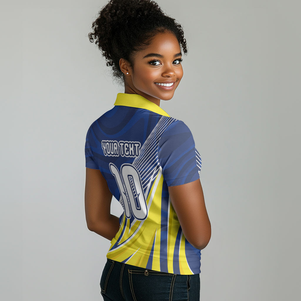 Curacao National Football Custom Women Polo Shirt Abstract Sharp Wave Pattern Sporty Style with Map