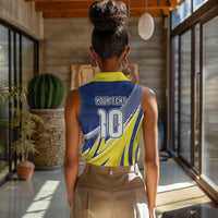Curacao National Football Custom Women Sleeveless Polo Shirt Abstract Sharp Wave Pattern Sporty Style with Map