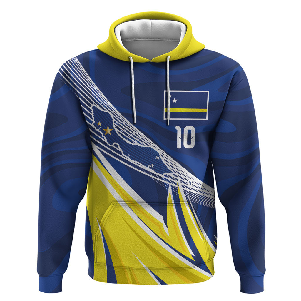Curacao National Football Custom Zip Hoodie Abstract Sharp Wave Pattern Sporty Style with Map