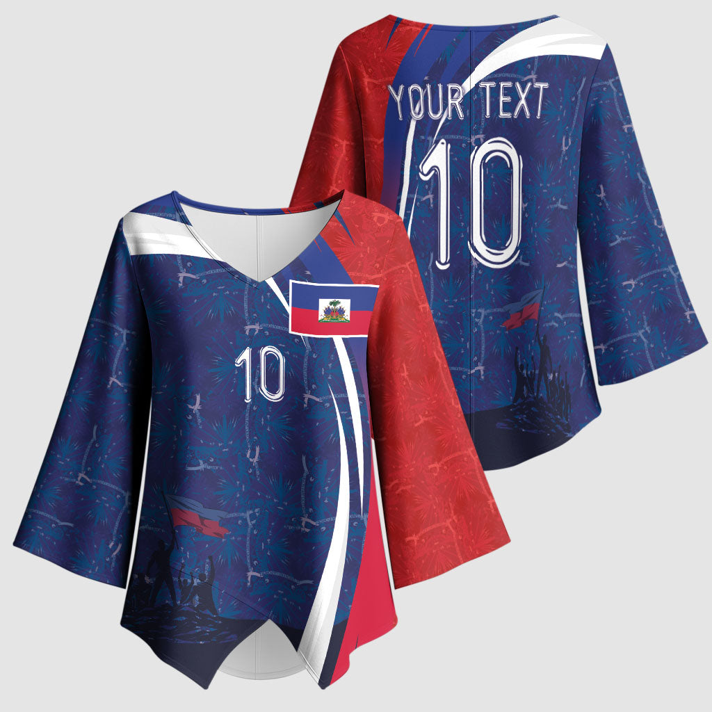 Haiti Football Custom Kimono Sleeve Blouse Abstract Graphic Style Patriotic