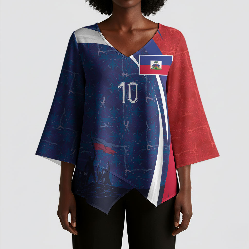 Haiti Football Custom Kimono Sleeve Blouse Abstract Graphic Style Patriotic