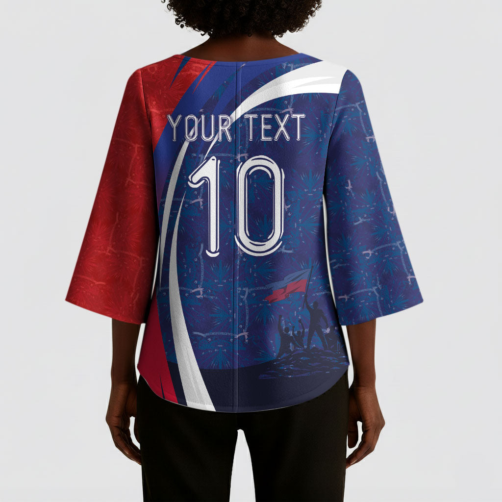 Haiti Football Custom Kimono Sleeve Blouse Abstract Graphic Style Patriotic