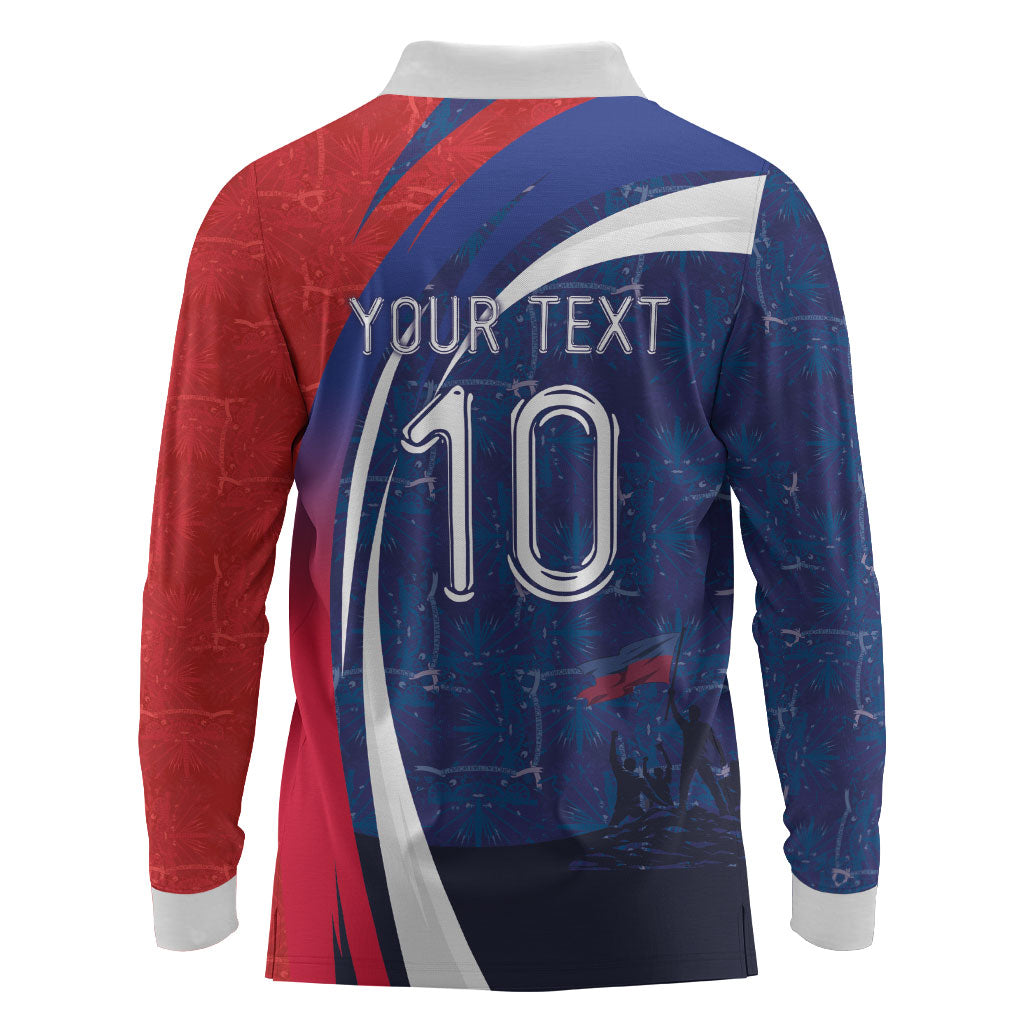 Haiti Football Custom Long Sleeve Polo Shirt Abstract Graphic Style Patriotic