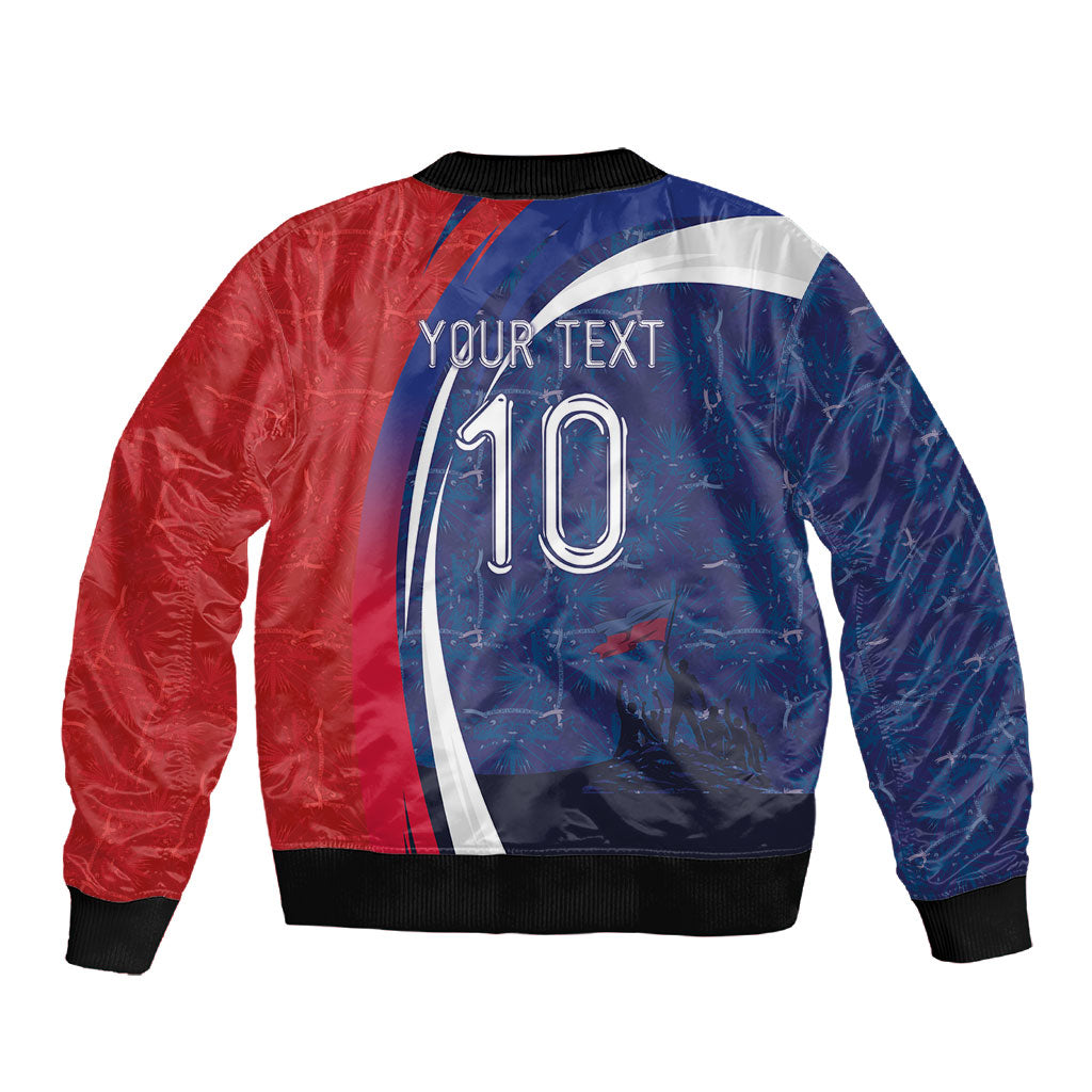 Haiti Football Custom Sleeve Zip Bomber Jacket Abstract Graphic Style Patriotic