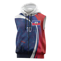 Haiti Football Custom Sleeveless Zip Hoodie Abstract Graphic Style Patriotic