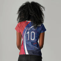 Haiti Football Custom Women V-Neck T-Shirt Abstract Graphic Style Patriotic