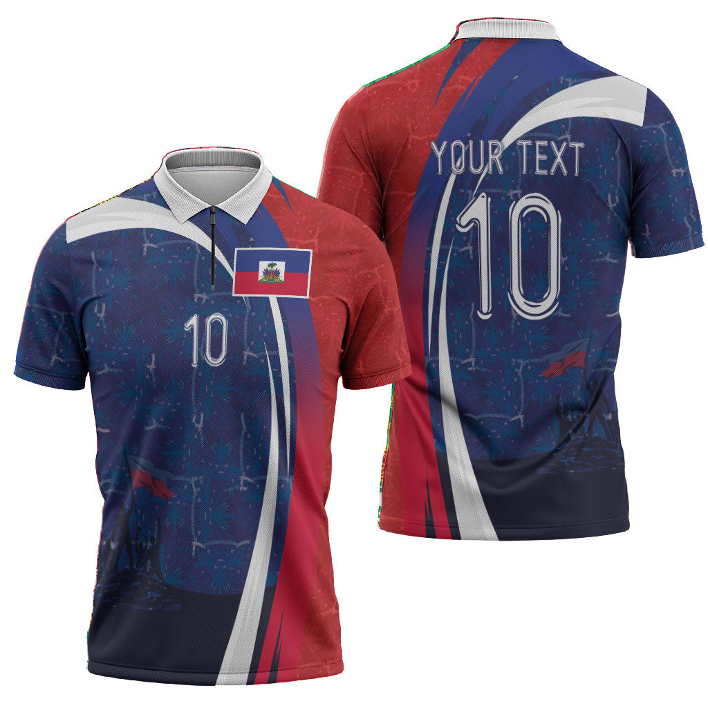 Haiti Football Custom Zipper Polo Shirt Abstract Graphic Style Patriotic
