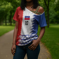 Haiti Football Custom Cross Shoulder Shirt Tribal African Abstract Graphic