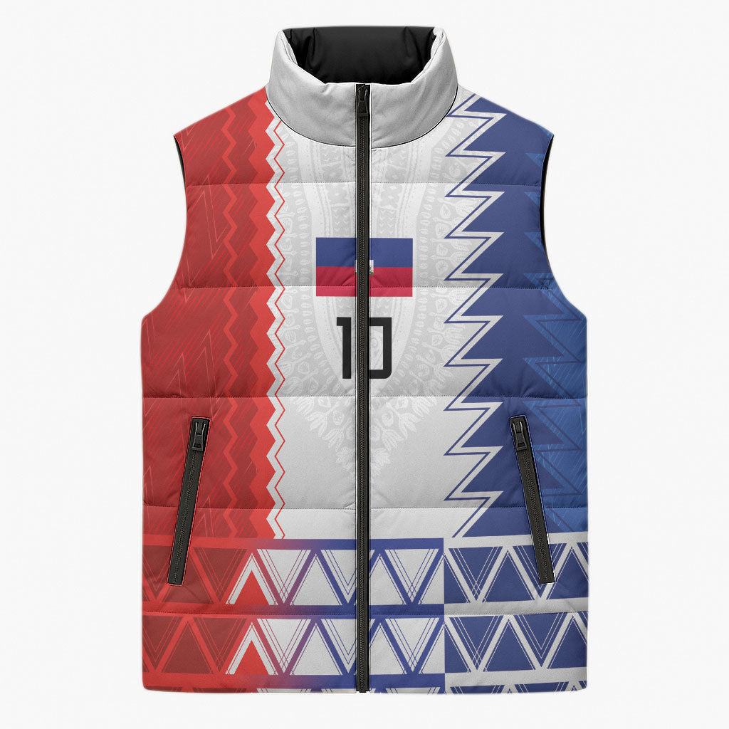 Haiti Football Custom Sleeveless Puffer Jacket Tribal African Abstract Graphic