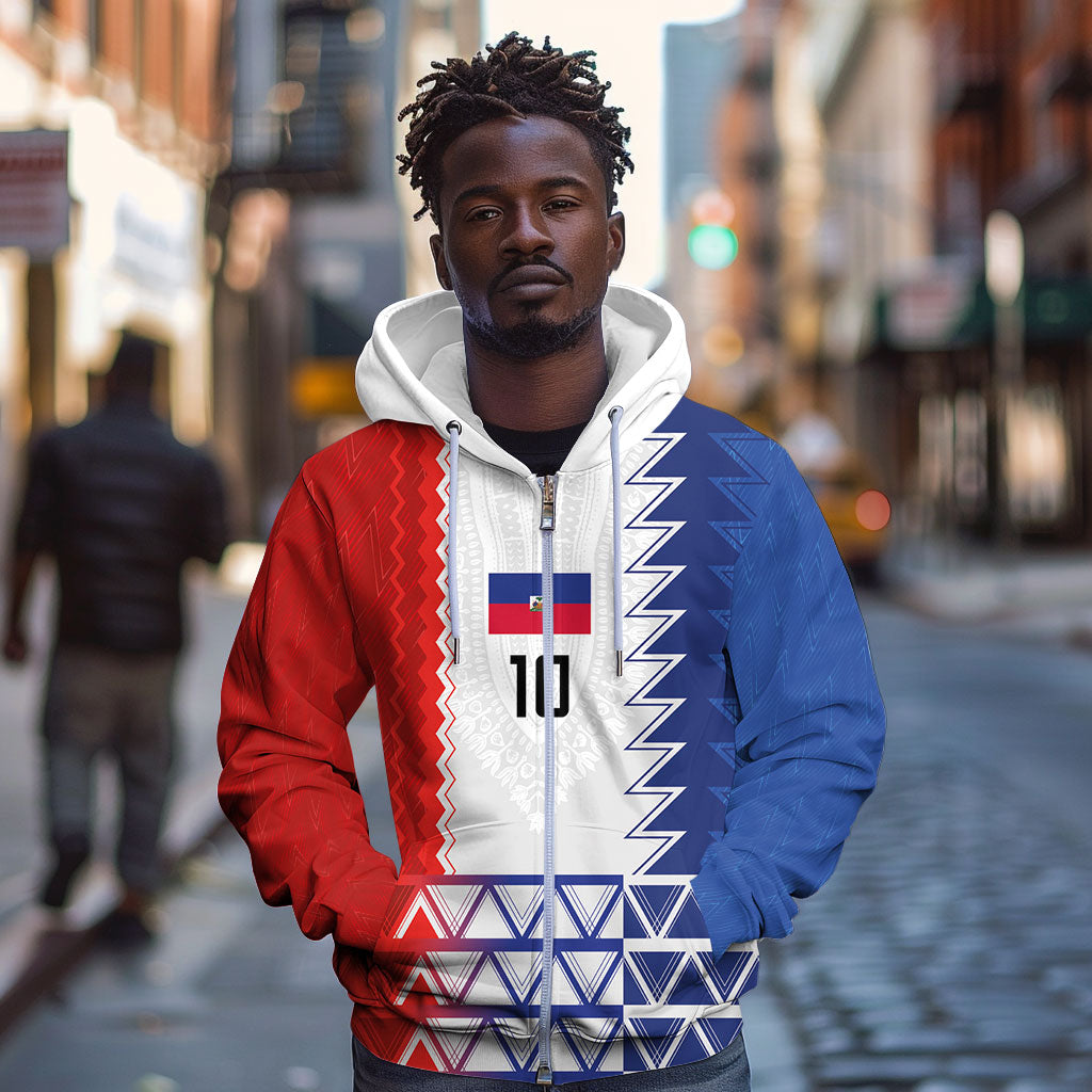 Haiti Football Custom Zip Hoodie Tribal African Abstract Graphic