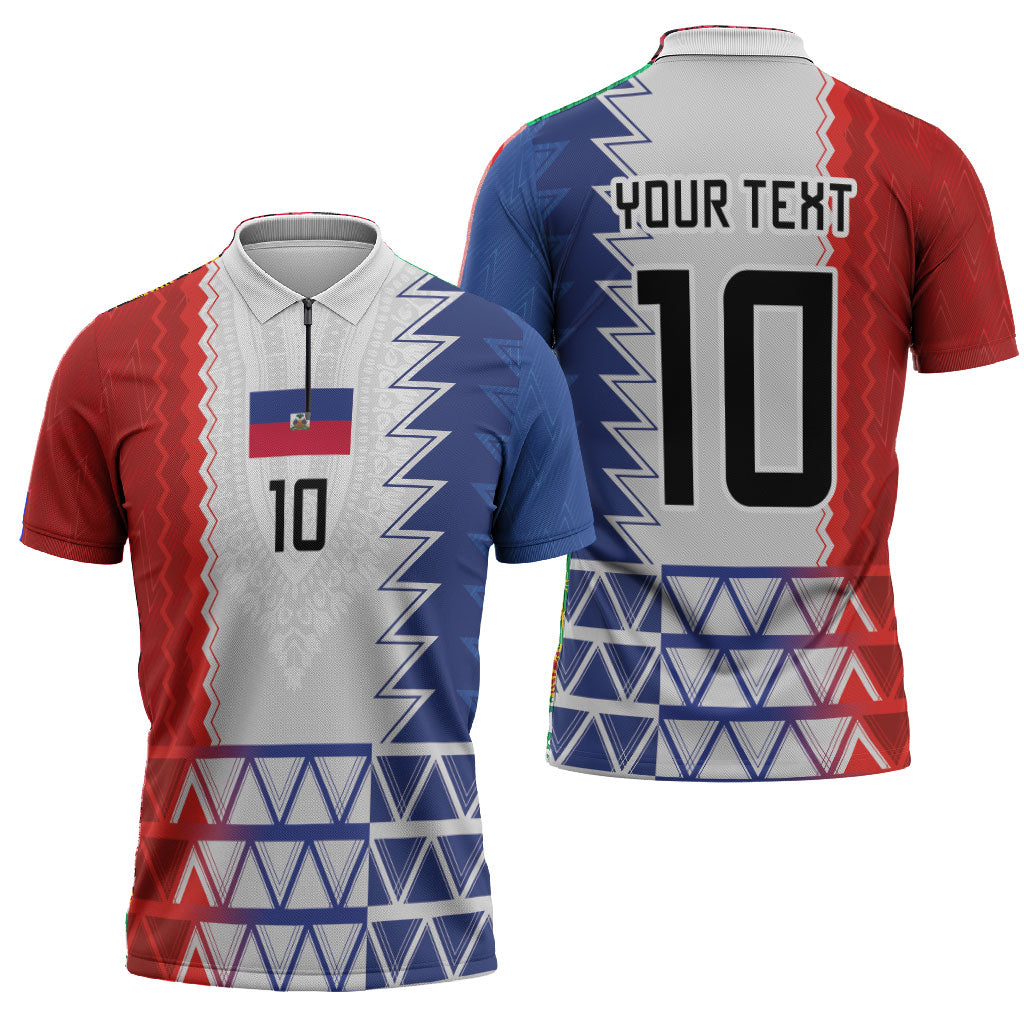 Haiti Football Custom Zipper Polo Shirt Tribal African Abstract Graphic