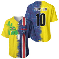 Haiti and Brazil Football Custom Baseball Jersey Splash Half Split
