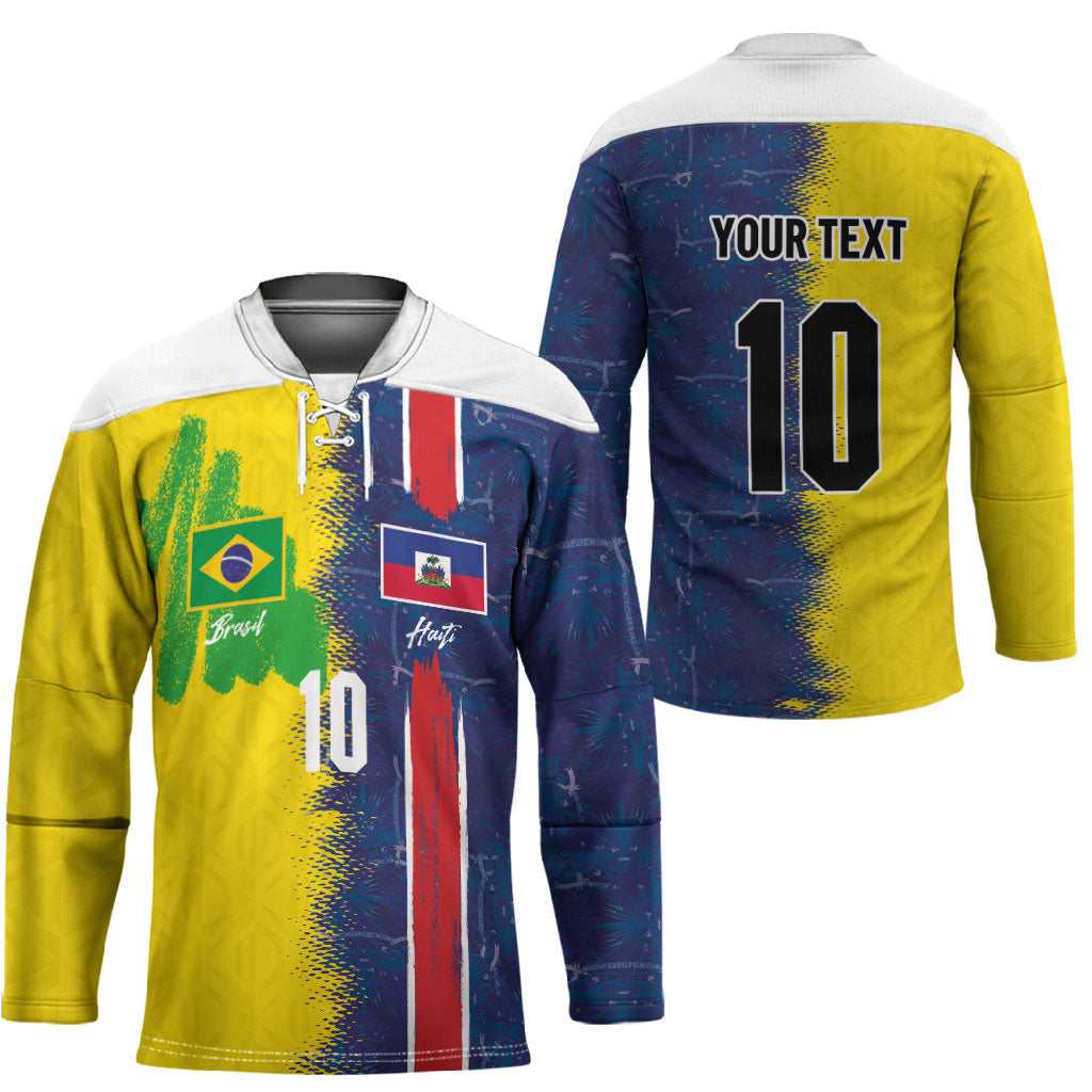 Haiti and Brazil Football Custom Hockey Jersey Splash Half Split