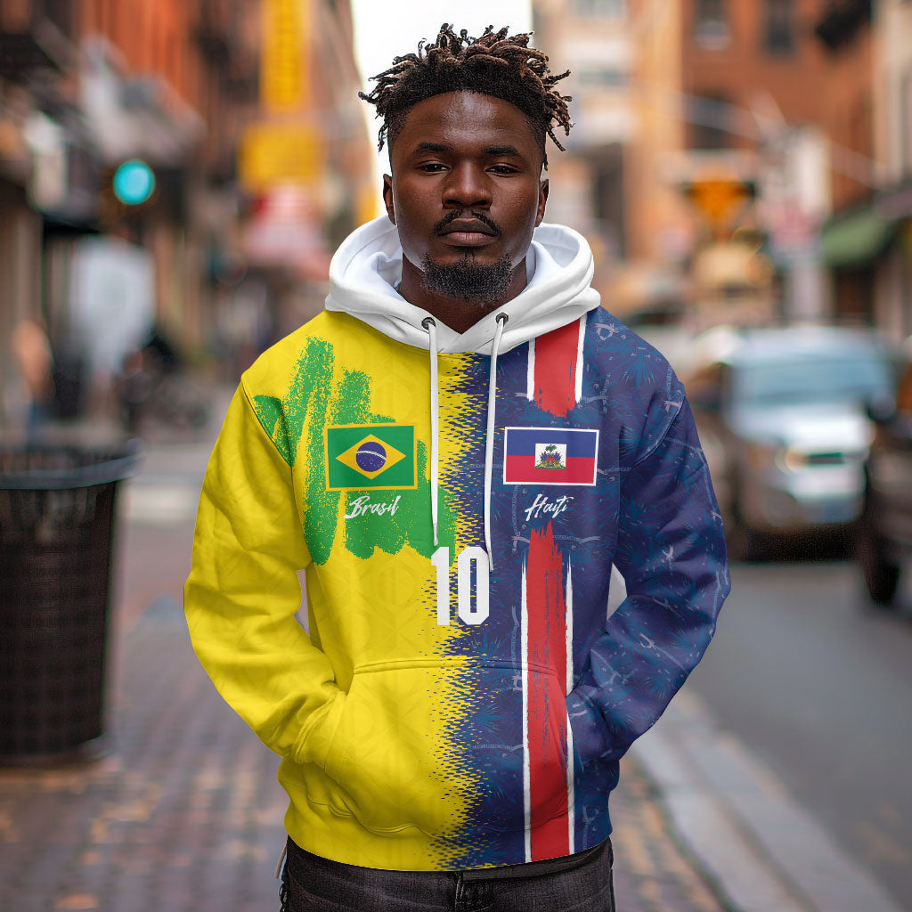 Haiti and Brazil Football Custom Hoodie Splash Half Split