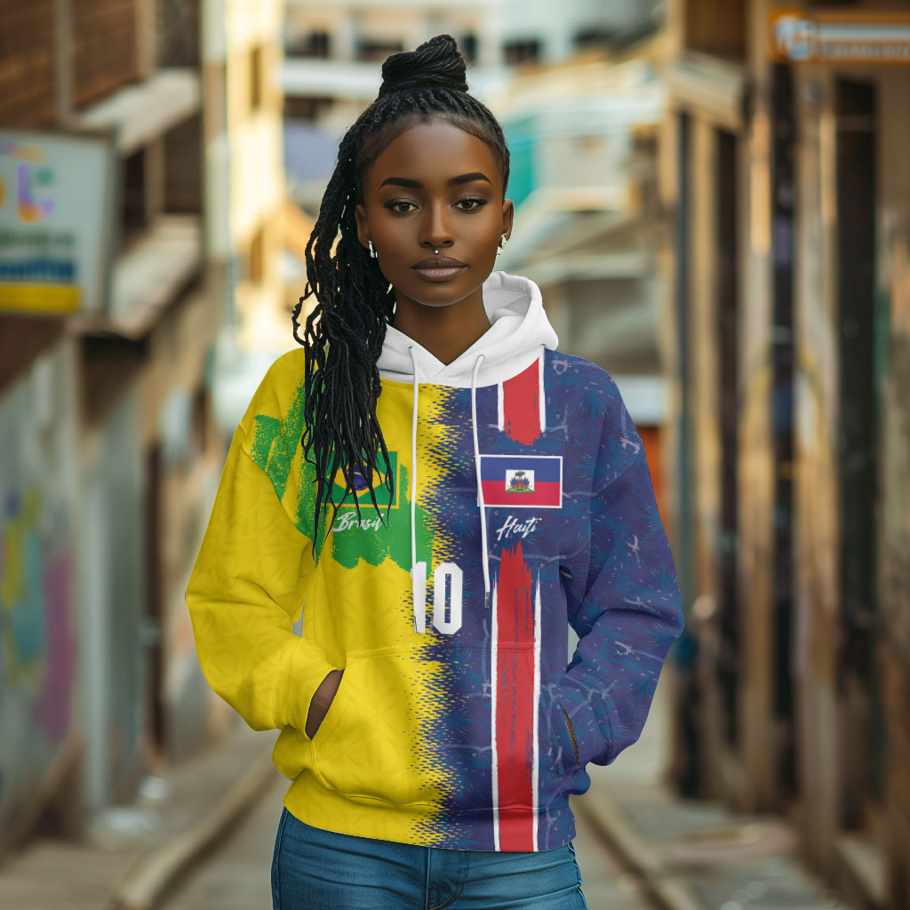 Haiti and Brazil Football Custom Hoodie Splash Half Split