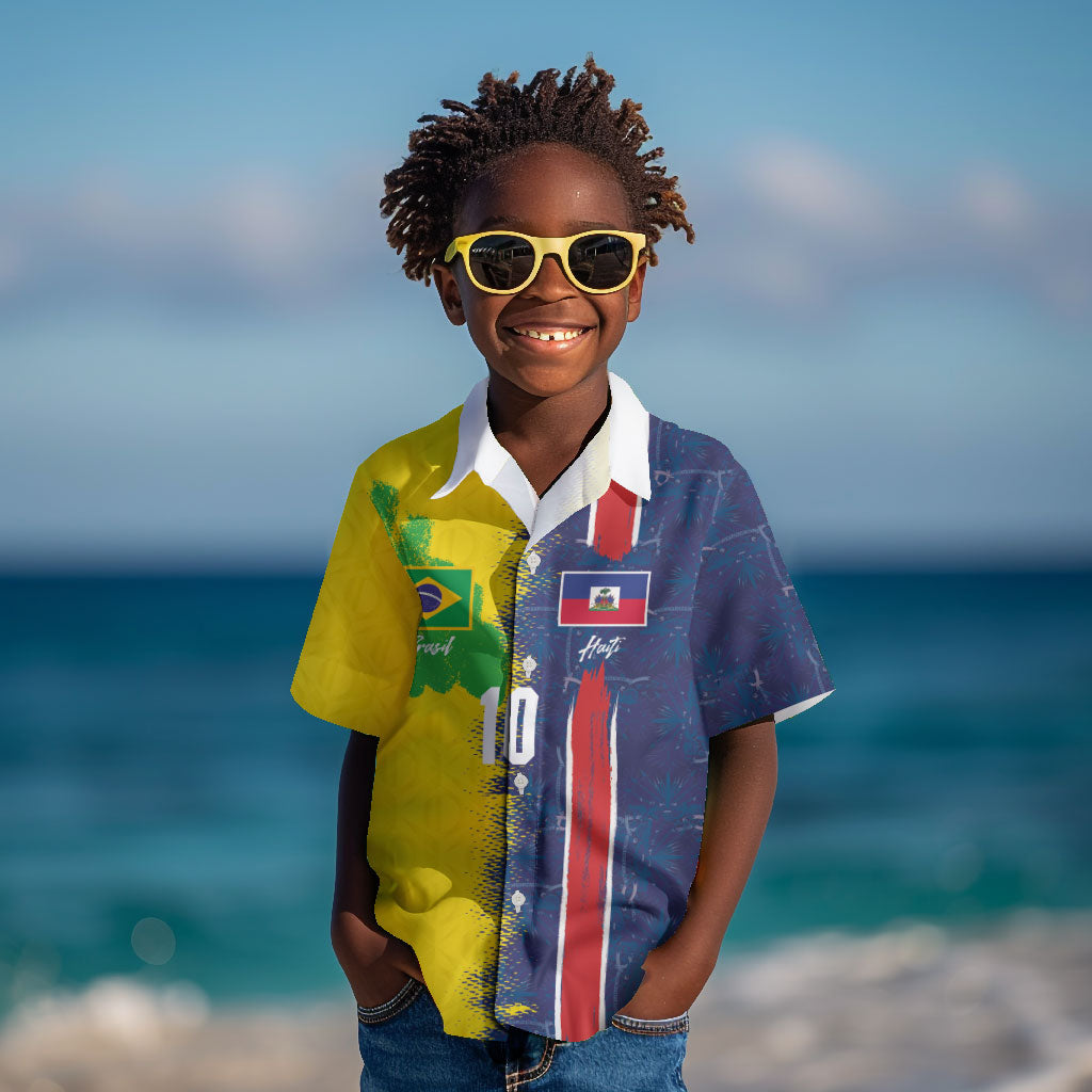Haiti and Brazil Football Custom Kid Hawaiian Shirt Splash Half Split
