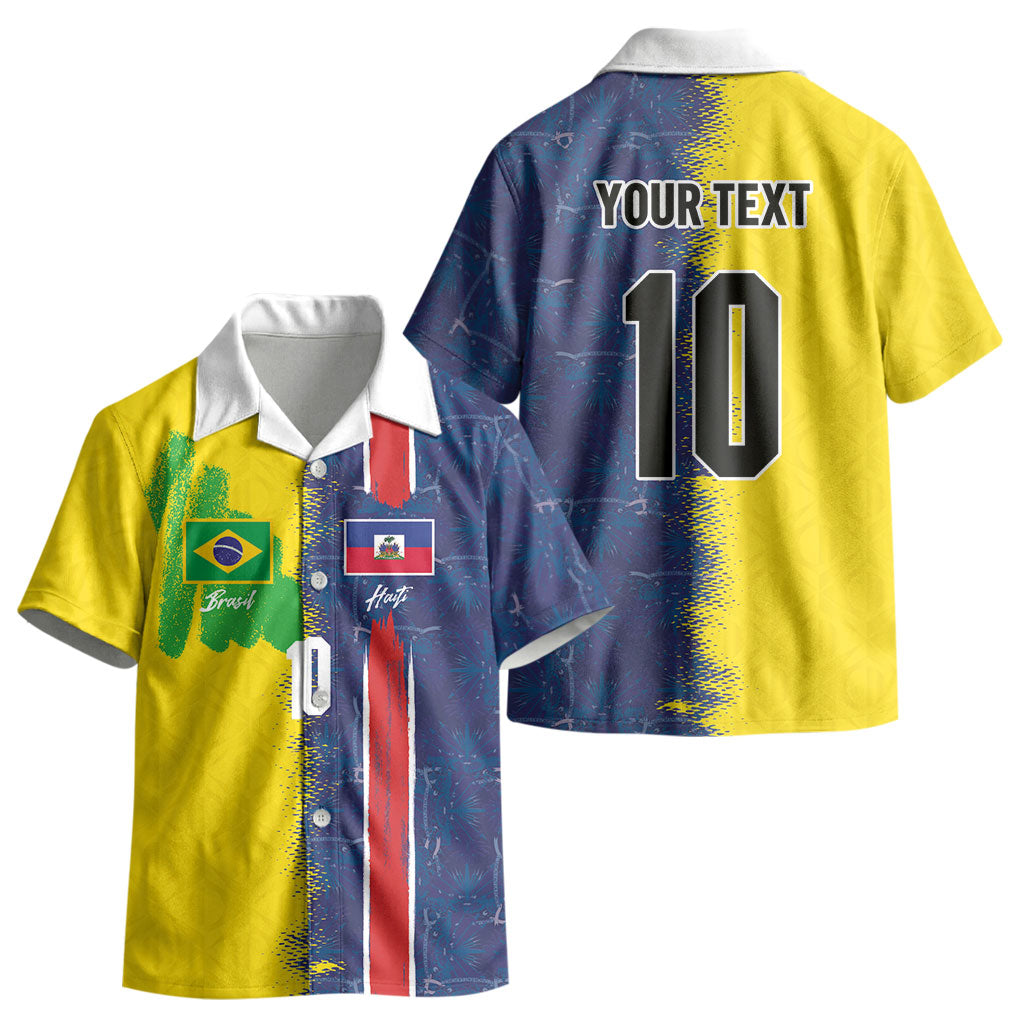 Haiti and Brazil Football Custom Kid Hawaiian Shirt Splash Half Split LT03