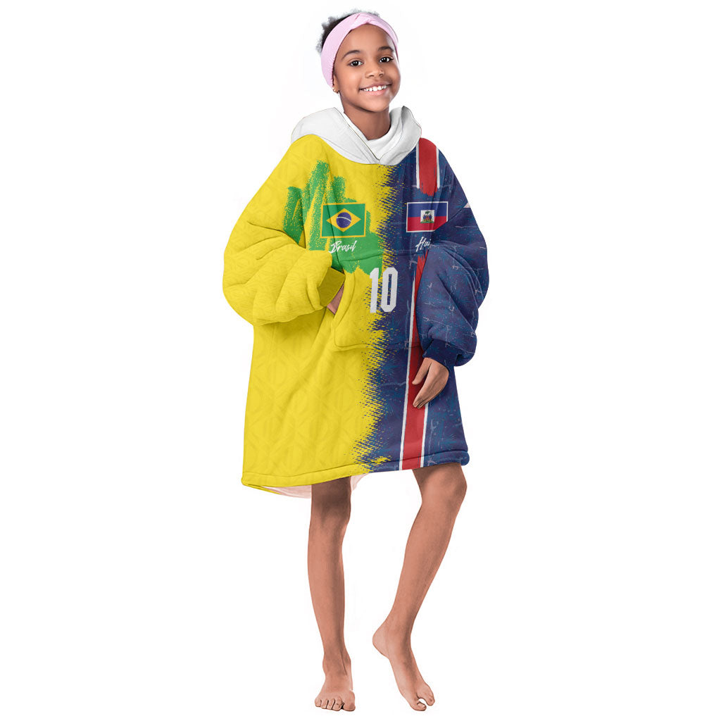 Haiti and Brazil Football Custom Kid Wearable Blanket Hoodie Splash Half Split