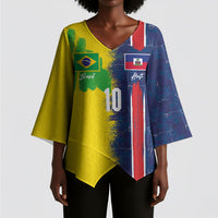 Haiti and Brazil Football Custom Kimono Sleeve Blouse Splash Half Split