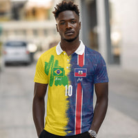 Haiti and Brazil Football Custom Polo Shirt Splash Half Split
