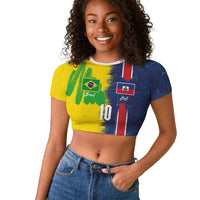 Haiti and Brazil Football Custom Raglan Cropped T shirt Splash Half Split