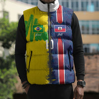 Haiti and Brazil Football Custom Sleeveless Puffer Jacket Splash Half Split