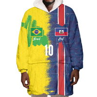 Haiti and Brazil Football Custom Wearable Blanket Hoodie Splash Half Split