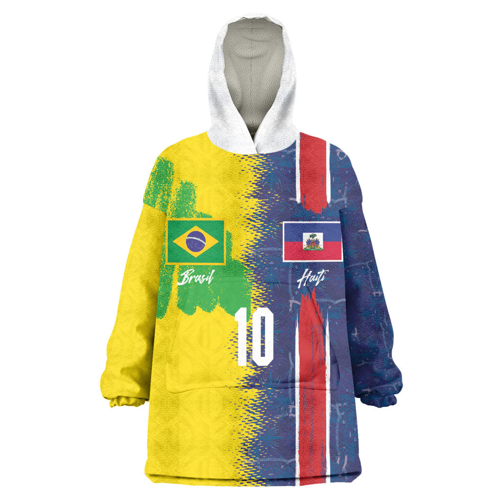 Haiti and Brazil Football Custom Wearable Blanket Hoodie Splash Half Split