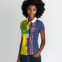 Haiti and Brazil Football Custom Women Polo Shirt Splash Half Split