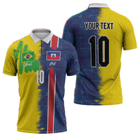 Haiti and Brazil Football Custom Zipper Polo Shirt Splash Half Split