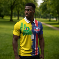 Haiti and Brazil Football Custom Zipper Polo Shirt Splash Half Split