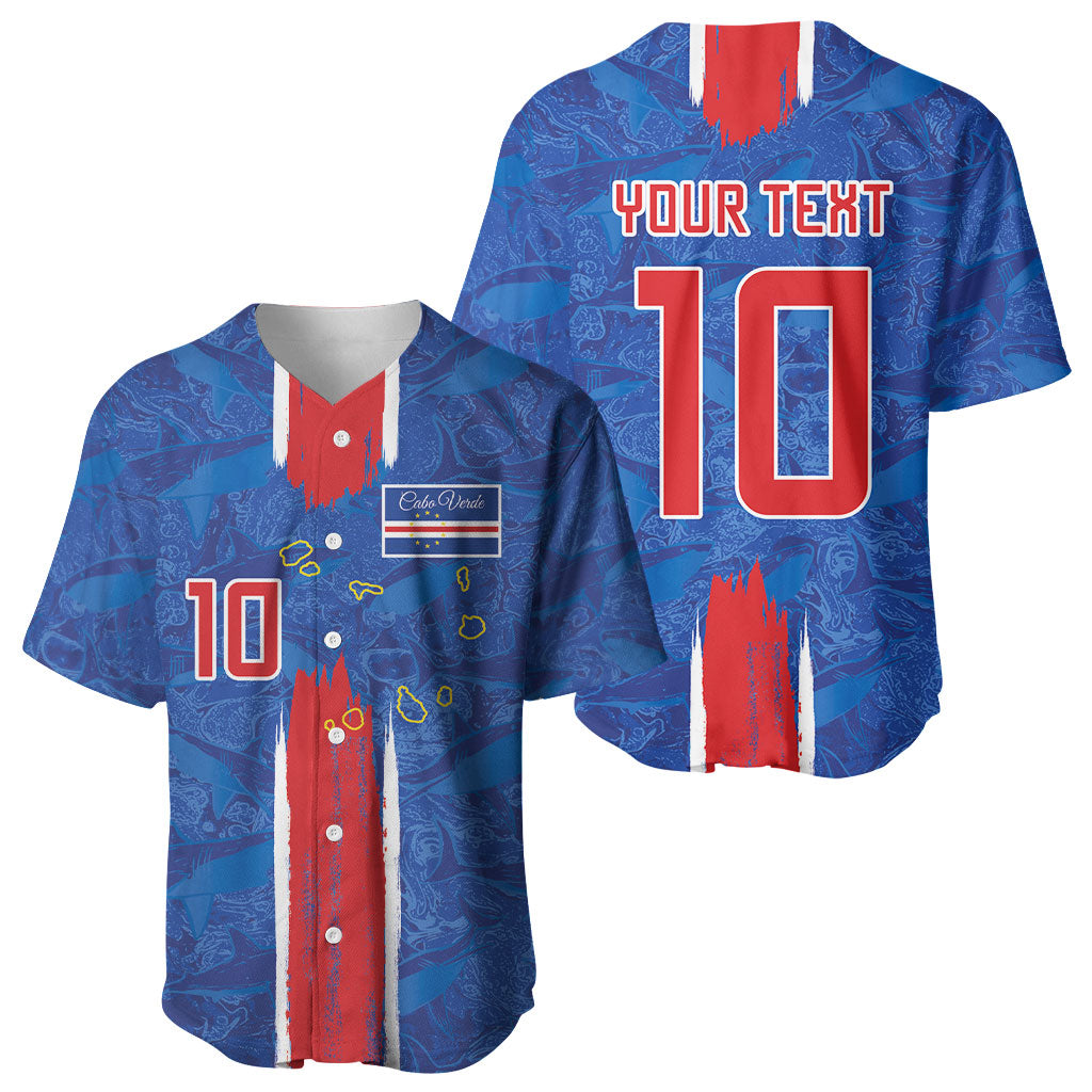 Cabo Verde Custom Baseball Jersey Paint Brush Stroke Shark Pattern Map Design