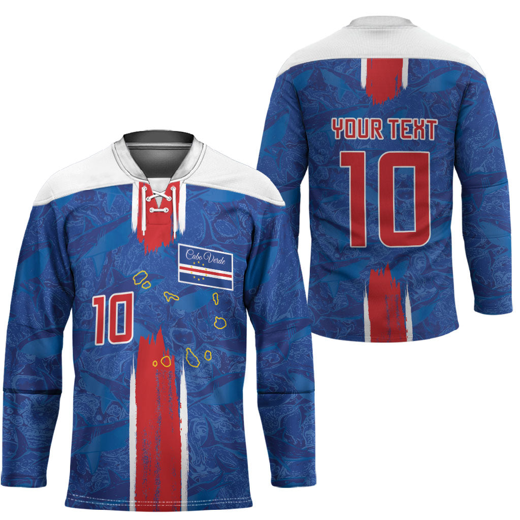 Cabo Verde Custom Hockey Jersey Paint Brush Stroke Shark Pattern Map Design