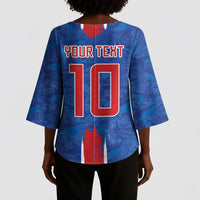 Cabo Verde Custom Kimono Sleeve Blouse Paint Brush Stroke Shark Pattern Map Design