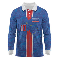 Cabo Verde Custom Long Sleeve Polo Shirt Paint Brush Stroke Shark Pattern Map Design