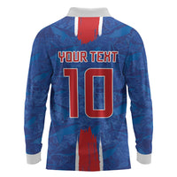 Cabo Verde Custom Long Sleeve Polo Shirt Paint Brush Stroke Shark Pattern Map Design