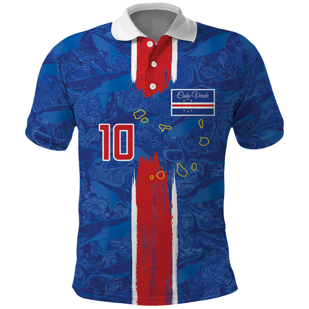 Cabo Verde Custom Polo Shirt Paint Brush Stroke Shark Pattern Map Design